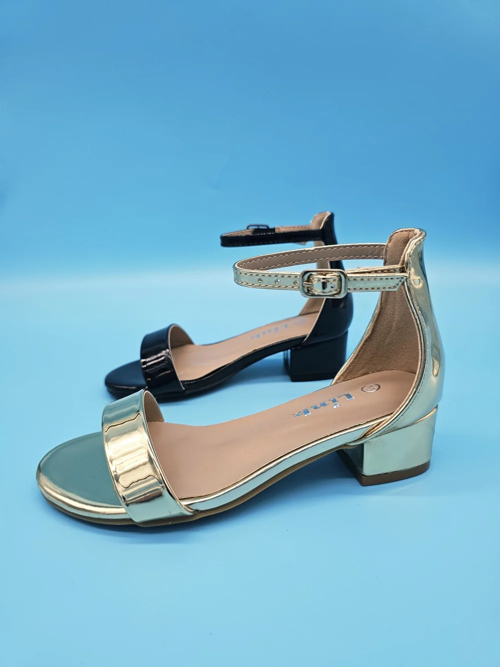 Children’s Ankle-Strap Dress Sandals in Black and Gold